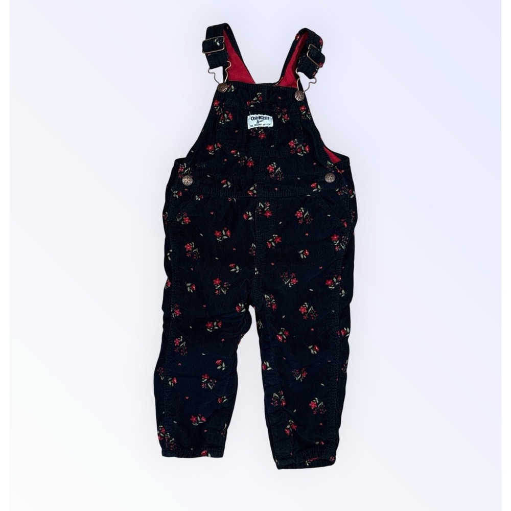 Oshkosh B'Gosh Overalls Size 18 Months Vestback Corduroy Black‎ Floral Print